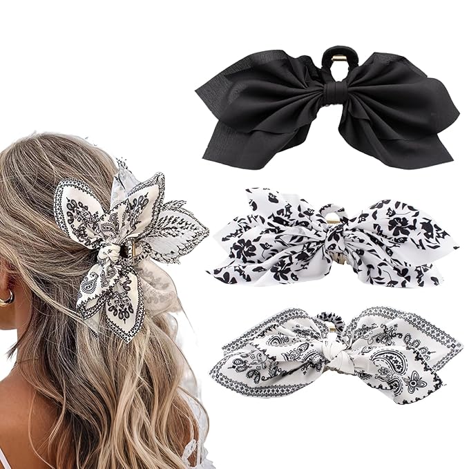 Bow Claw Clips Bow Hair Clips Black White 3PCS Big Hair Bows for Women Butterfly Styling Large Hair Clips for Thick Hair for Girls Hair Accessories for Teen