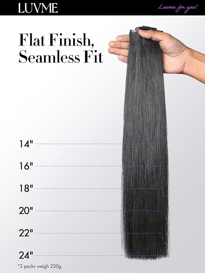 LUVME Yaki Straight Seamless 110g 7Pcs Clip in Hair Extensions Full Max with 16inch Remy Human Hair Extensions, Natural Black 100% Real Soft Hair