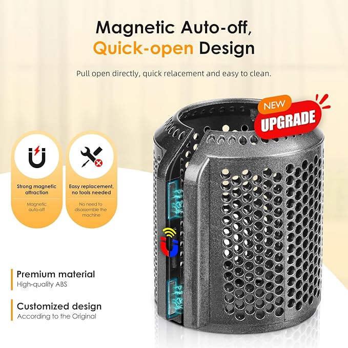Magnetic Hair Dryer Filter Cover + Inner Filter Compatible with Dyson Supersonic HD01 HD03 HD08 HD15 Hair Dryer Replacement Parts, Hair Dryer Outer Filter Repair Accessories (Metallic Gray)