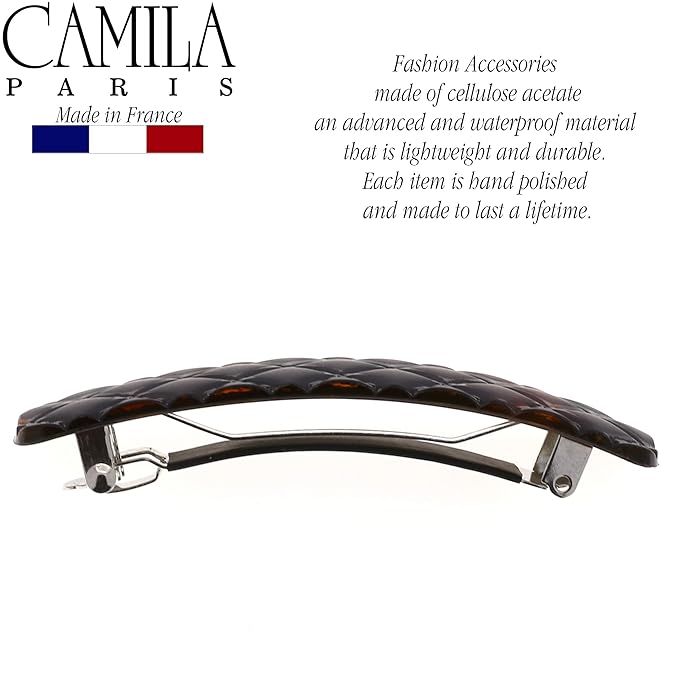 Camila Paris CP2631 French Hair Barrette Clip for Girls, Tortoise Shell, Rubberized Metal Closure Strong Hold Grip Hair Clips for Women, No Slip Durable Styling Girls Hair Accessories, Made in France