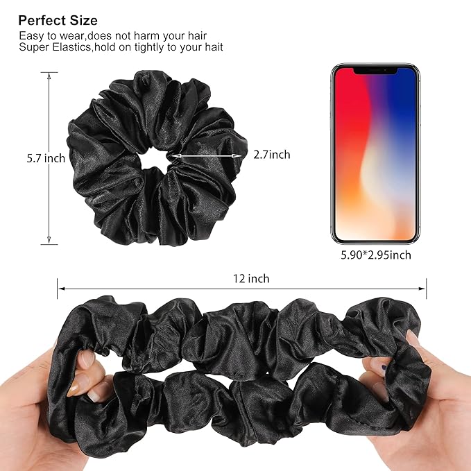 Scrunchies Hair Ties for Women - Big Silk Satin Scrunchie Jumbo Gaint Oversized Cute Scrunchy for Curl Thick Hair Ligas Para el Cabello De Mujer Decorations Hair Accessories Gift for Girls