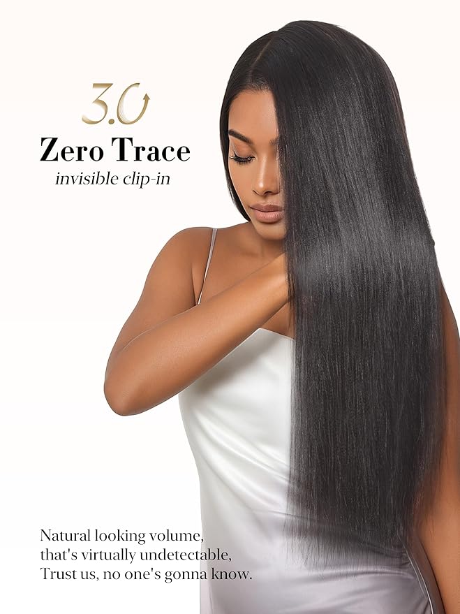 LUVME 0.59mm Zero Trace Invisible Clip in Hair Extensions, Yaki Straight 7 Pcs 100g 20 Inch, 100% Real Human Hair Clip Ins, Seven Piece Full Head Set with Balanced Coverage for Everyday Styles