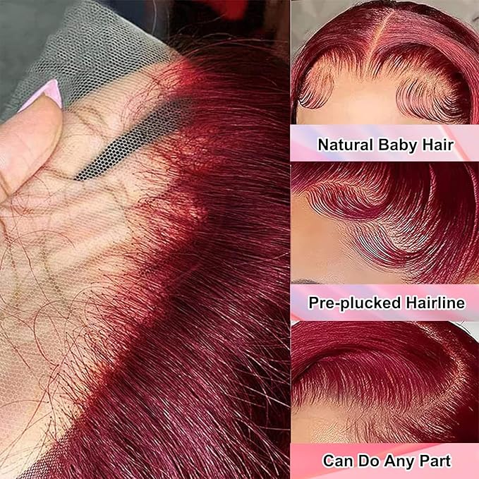 MEIMEI 200 Density Lace Front Wigs Human Hair Loose Wave 99J Burgundy 15A 13x4 Full Large Lace Space Frontal Wig Pre Plucked Burgundy Loose Deep Wave Wigs Human Hair