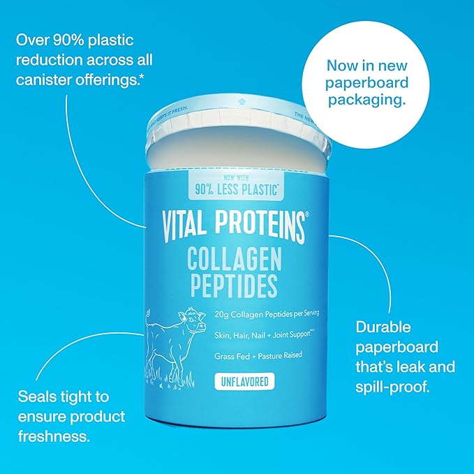 Vital Proteins Collagen Peptides Powder - Grass Fed Collagen Peptides for Hair, Nail, Skin, Bone & Joint Health, Unflavored, 14.3oz