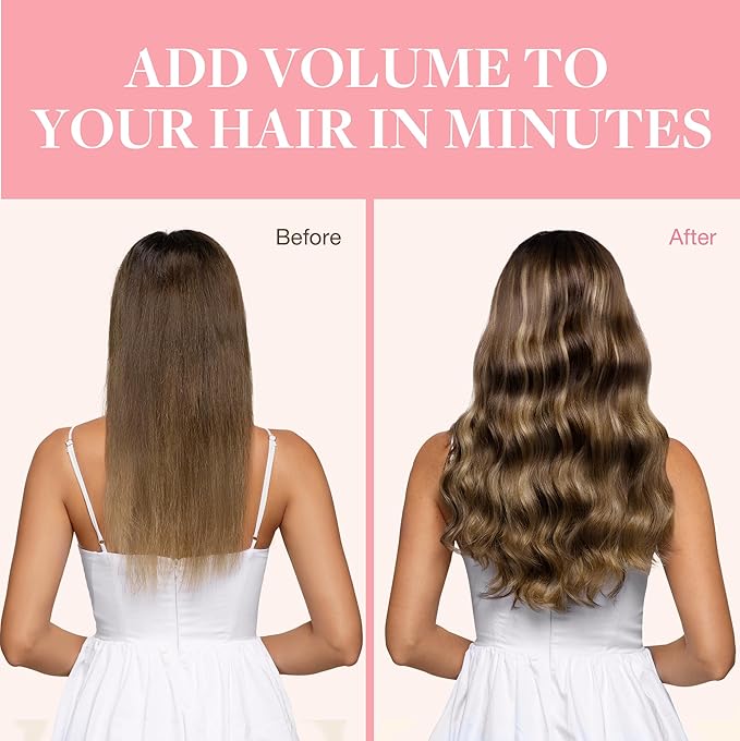 GOO GOO Clip in Hair Extensions Real Human Hair, Remy Human Hair Extensions Clip ins for Women, Natural Human Hair, 26inch 135g 7Pcs, 4/27/4 Balayage Chocolate Brown to Caramel Blonde
