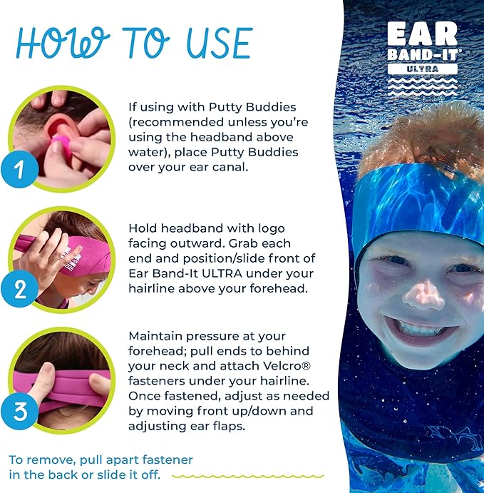 Earvolution Ear Band-It Ultra Swimming Headband for Kids and Adults - Invented by Ear, Nose, and Throat Physician - Custom Anti-Slip Grip Neoprene Maximizes Protection, 12 Color Options, 3 Sizes