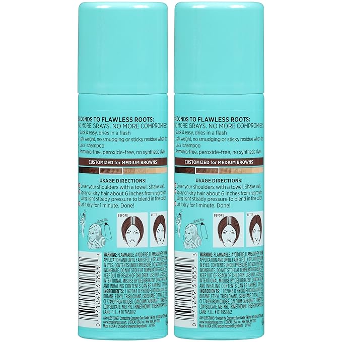 L'Oreal Paris Magic Root Cover Up Gray Concealer Spray Medium Brown 4 oz (2 pack)