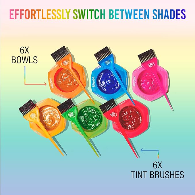 Punky Rainbow Tint Hair Dye Brush and Bowl Set - Multi-Color Hair Coloring Kit with Dye Mixing Bowls & Brushes, DIY Dyeing & Bleaching for Salon & At-Home Use