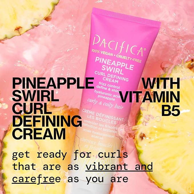 Pacifica Beauty Pineapple Curls Curl Cream & Refresher Mist Set for Curly & Coily Hair – Defining Cream + Day 2 Curl Refresh Spray, Enhances Definition, Tames Frizz, Vegan & Cruelty-Free
