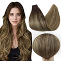 Full Shine 18Inch Tape in Hair Extensions Human Hair Ombre Balayage Tape in Extensions Color 2 Darkest Brown Fading to 3 and 27 Honey Blonde Seamless Remy Tape ins Human Hair Extensions 50G 20Pcs