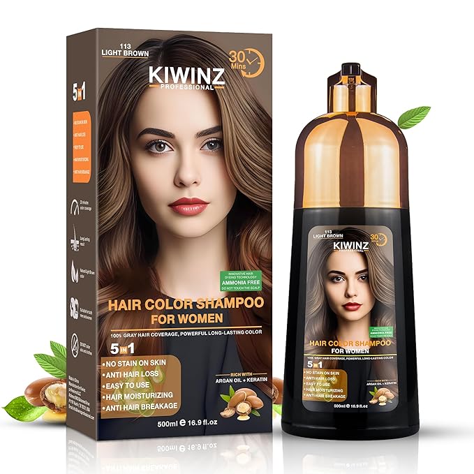 Hair Color Shampoo – 5 in 1 Hair Dye Shampoo for Grey Hair - Instant Hair Dye with 100% Color Accuracy Enriched with Natural Ingredients - Ammonia Free - 500ml (Light Brown)