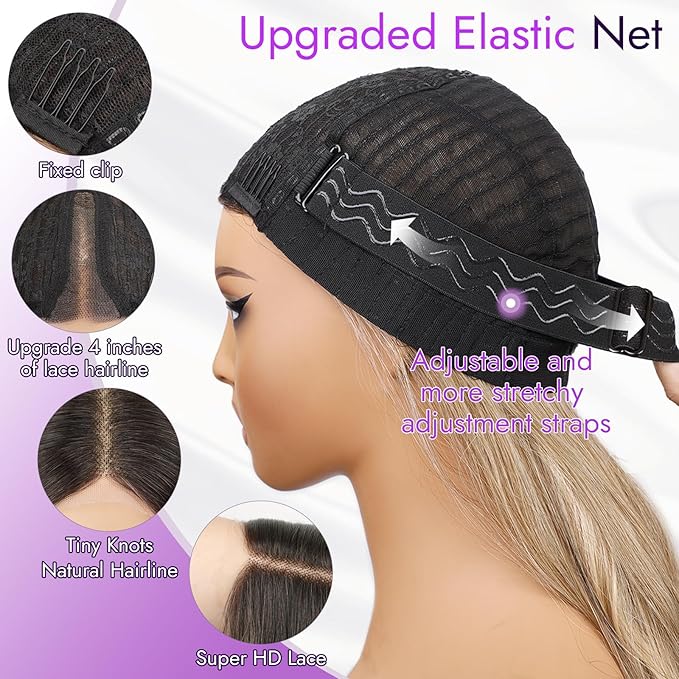 Ombre Blonde Wig for Women Long Wavy 4x1 Lace Natural Hairline Glueless for Beginners Middle Part Synthetic for Daily Party Use 26Inch