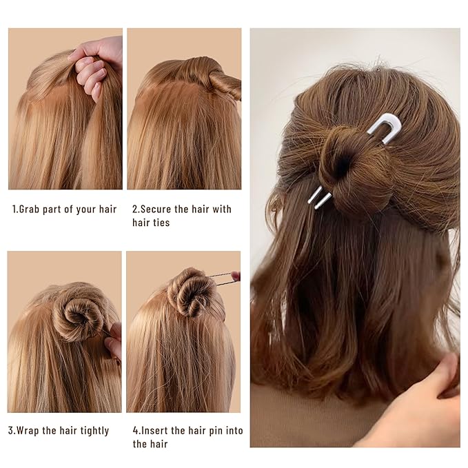 6Pcs Metal French Hair Pins for Women U Shape Sticks 3.9 Inch Vintage Fork for Hairstyle Accessories(Silver)
