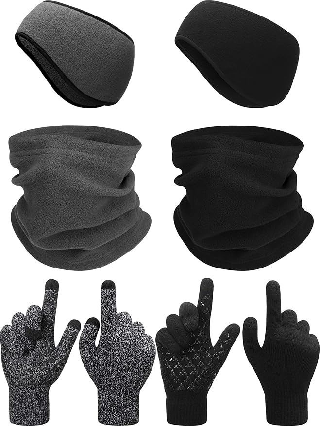 SATINIOR 6 Pieces Ear Warmer Headband Warmer Face Mask Fleece Neck Gaiter Touch Screen Winter Knit Gloves for Men and Women