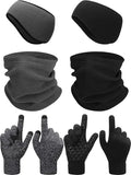 SATINIOR 6 Pieces Ear Warmer Headband Warmer Face Mask Fleece Neck Gaiter Touch Screen Winter Knit Gloves for Men and Women