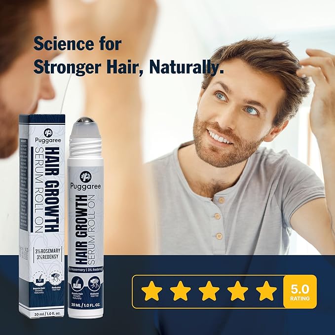 Rosemary Hair Growth Serum Roll-On – 3% Rosemary, 3% Redensyl, DHT-Blocking Scalp Serum for Thicker, Fuller Hair – For Women & Men (30 ml)