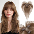 Hair Topper Human Hair Curtain Air Bangs Topper for Women,3.54x4.92 T-part Lace Base Real Human Hair Topper Hair Piece for Daily Wear(Air Bangs,Meduim Brown)