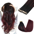 GOO GOO Tape in Hair Extensions Human Hair, 1/99 Balayage Jet Black to Red, 20inch 100g 40pcs, Skin Weft Seamless Invisible, Silky Straight with Thick Ends, Remy Human Hair