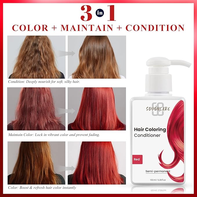 SOVONCARE Red Hair Color Depositing Conditioner Mask 5.28 OZ, Cruelty-Free