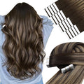 YoungSee Balayage Tape in Hair Extensions Brown Human Hair Tape in Extensions Dark Brown with Blonde Ombre Hair Extension Real Human Hair Tape-in for Girls 20 Inch 20pcs 50g