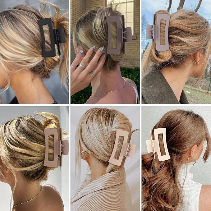 4 Inch Big Hair Claw Clips 6 Pcs Large Claw for Thick Hair Square Hair Clips for Women Rectangle Hair Clips Nonslip Acrylic Banana Jaw Clips Hair Accessories for Girls (Chocolate)