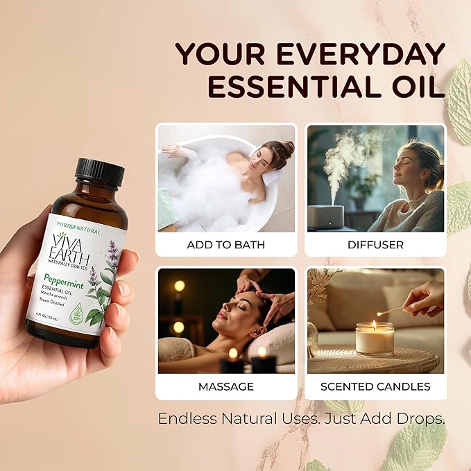 Peppermint Essential Oil – Pure and Natural Peppermint Aroma for Diffusers, Aromatherapy, Hair and Scalp Care, Skin Care, Massage Oils, Soap and Candle Making – with Dropper, 4 oz