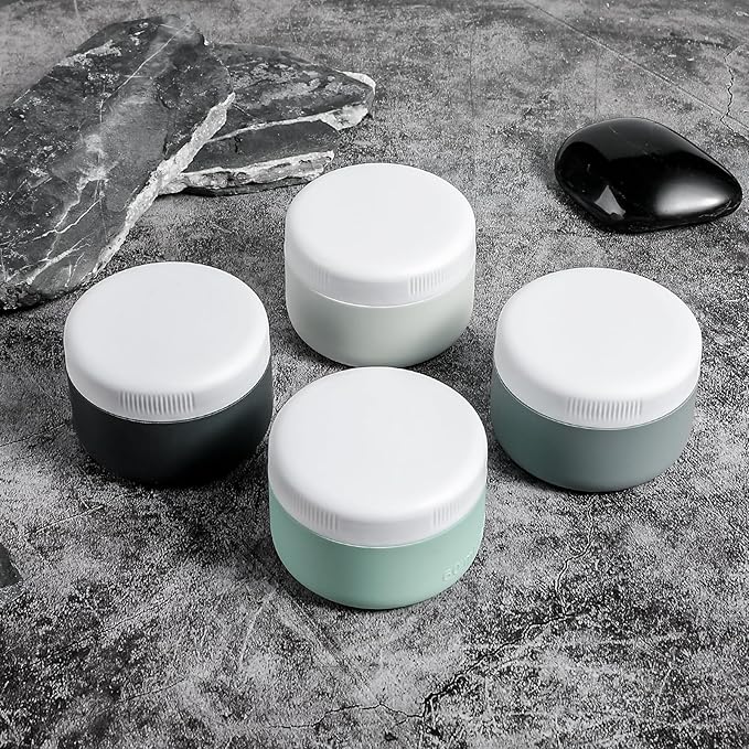 Travel Containers for Toiletries, Silicone Cream Jars BPA-Free, Leak-proof 2oz Travel Size Containers, Portable Size Silicone Jars with Lid for Cosmetic Face Hand Body Cream (4 Pack)