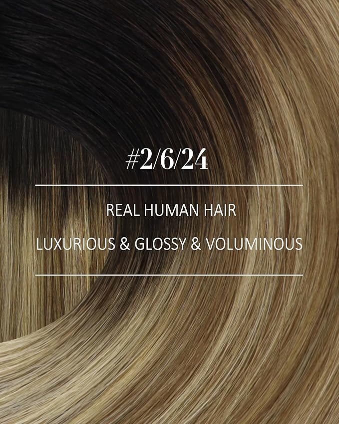 YoungSee 150g Clip in Human Hair Extensions Balayage Clip on Hair Extensions for Women Ombre Human Hair Extension Clip ins Dark Brown Roots to Medium Brown with Blonde Rmey Hair 20in 7pcs