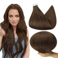 Full Shine Tape in Hair Extensions 18 Inch Seamless Tape in Real Human Hair Extensions Color 4 Medium Brown Skin Weft Hair 40Pcs Double Sided Tapes in Extensions 100Gram Straight Hair Add length