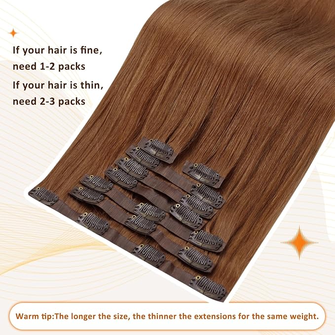 Full Shine Copper Red Clip in Hair Extensions 16 Inch Real Human Hair Natural Straight Pu Weft Auburn Brown Brazilian Hair Clips Healthy Ends 8 Pcs 120 Grams