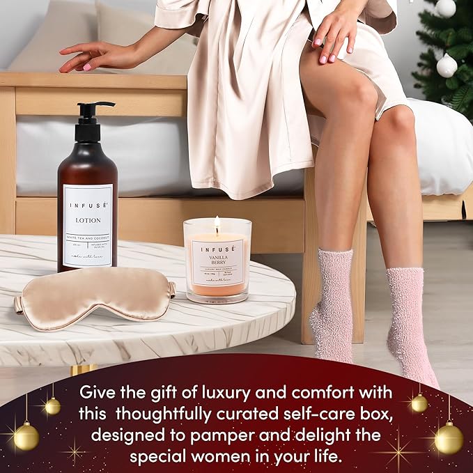 17-Piece Luxury Gift Set with Robe | Complete INFUSÉ White Tea & Coconut Bath Collection | Self-Care Kit with Bath Bombs, Face Masks & Hair Care | Bridesmaid, Mom, Wife, Grandma or Loved Ones