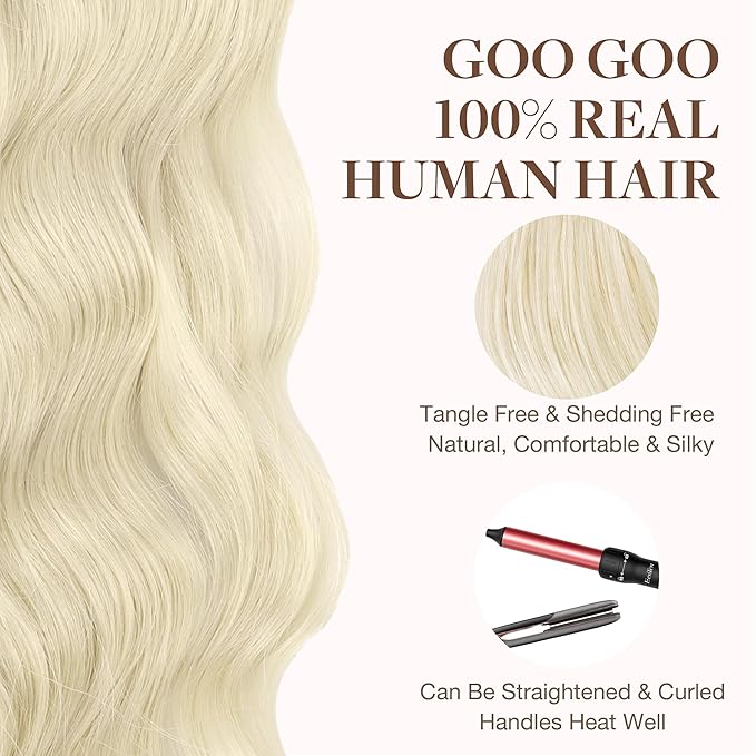 GOO GOO Tape in Hair Extensions Human Hair, 1000 Pure Platinum Blonde, 20inch 50g 20pcs, Skin Weft Seamless Invisible, Silky Straight with Thick Ends, Remy Human Hair