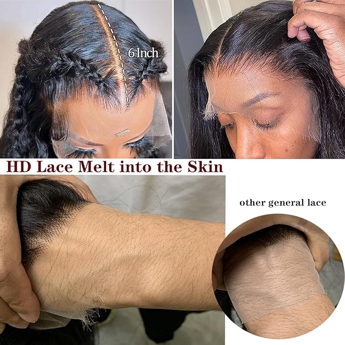 24Inch Human Hair Wig Pre Plucked HD Transparent Body Wave Lace Frontal Wigs Human Hair 180% Density Glueless Wigs Natural Bleached Knots with Baby Hair Wigs for women