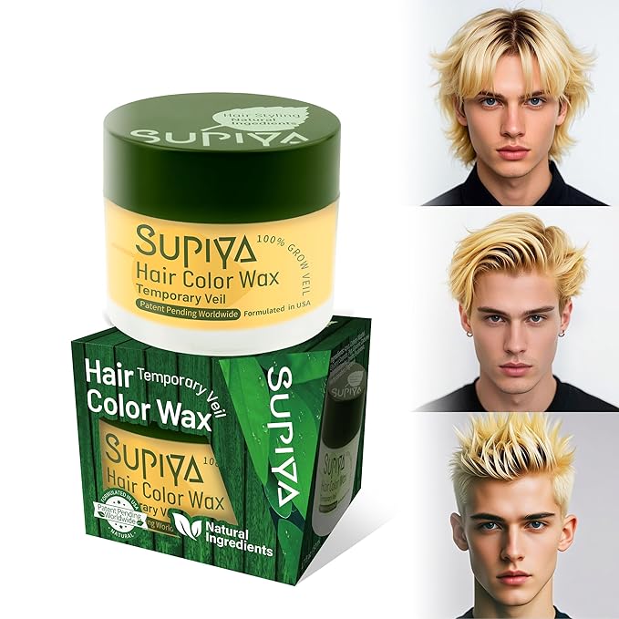 Temporary Hair Color Wax for Men - SUPIYA Washable Hair Wax Color, All-Day Hold Disposable Hair Wax for Party, Cosplay & Daily (Color # XC201)