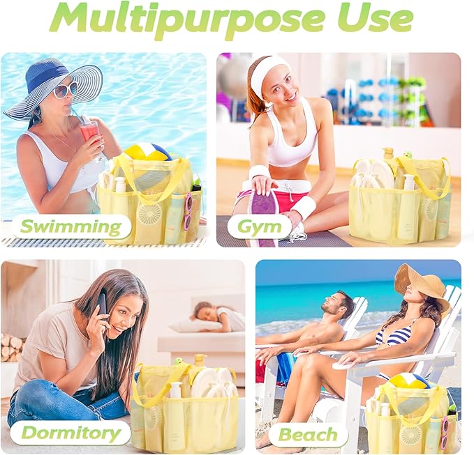 Mesh Shower Caddy Portable with Drawstring, Dorm Room Essentials for College Students Girls & Boys, Large Shower Bag for Camping,Swimming,Gym,Travel,Bathroom - Yellow