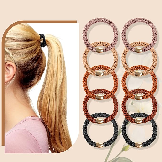 Hair Ties No Damage - 10PCS Ponytail Holders - Elastic Hair Ties for Thick Hair - Braided Hair Bands for Women Girls's Hair - Neutral