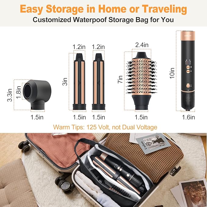 Hair Styler Hair Dryer Brush - 110,000 RPM High-Speed Hot Air Styler,Multi Stylers with Auto-Wrap Curler, Professional Blow Dryer Brush for Fast Curling Volumizing Straightening Styling(Black-Golden)