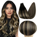 Full Shine Tape Hair Extensions Human Hair 12Inch Hair Extensions Tape in 30G Color 1B Off Black Ombre 27 Honey Blonde and 1B Straight Tape in Extensions Balayage Soft Remy 20Pcs for Daily Wear