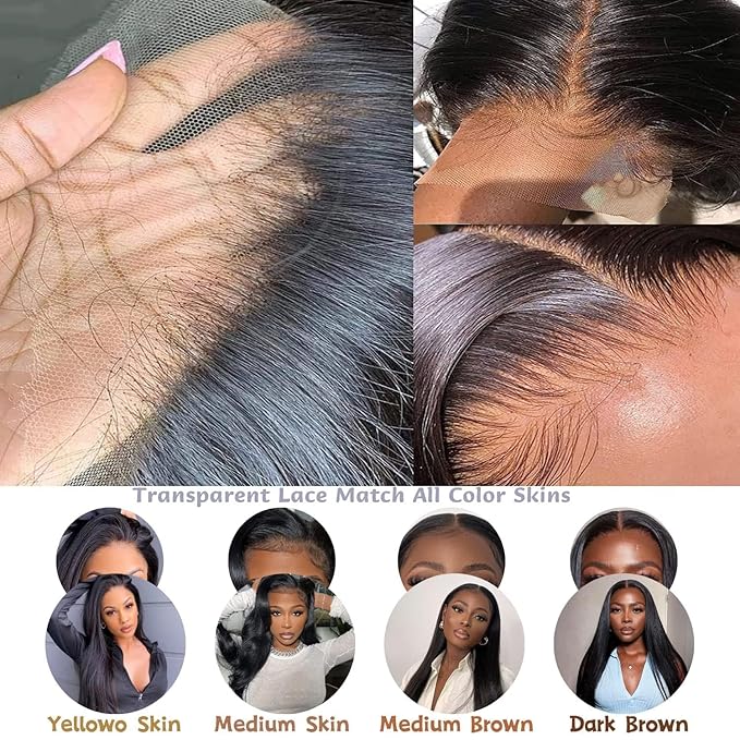 34 Inch13x6 Straight Lace Front Wigs Human Hair HD Transparent Lace Frontal Human Hair Wigs for Women Glueless Wigs Human Hair Pre Plucked Natural Color