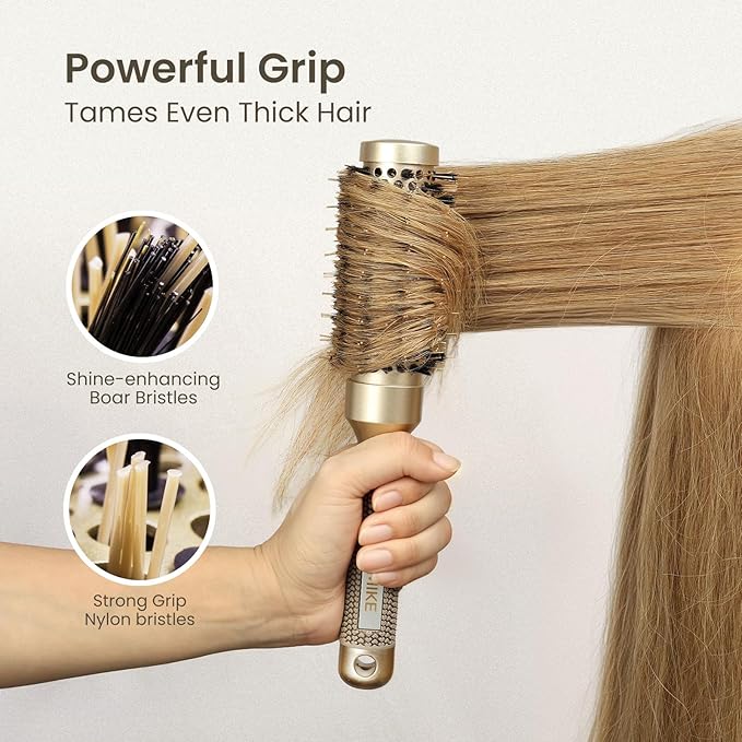 AIMIKE Round Brush for Blow Out, Small Round Hair Brush Nano Thermal Ceramic & Ionic Tech, for Blow Drying & Styling, Curling and Shine - 2.4 inch Barrel w/Boar Bristles