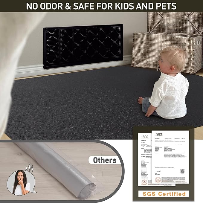 Area Floor Mat for Home, 5'×7' Large Black No Slip Waterproof Vinyl Area Rug for Dining Room, Spill Resistant Hard Floor Protector Cover for Mud Room, Easy Clean Splat Mat for Under High Chair