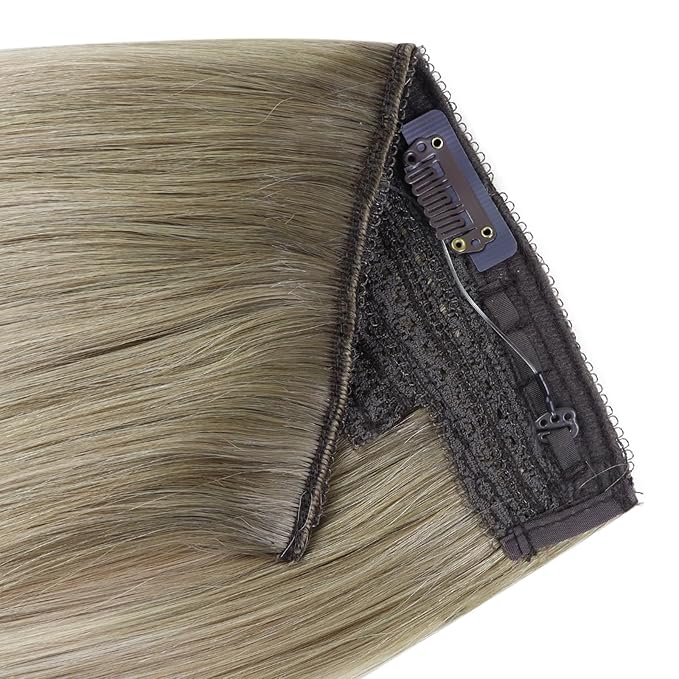 YoungSee 135G Wire Hair Extensions Ombre Blonde Invisible Wire Human Hair Extensions Ash Blonde to Platinum Human Hair Fish Line Extensions Long Straight Hair 24Inch