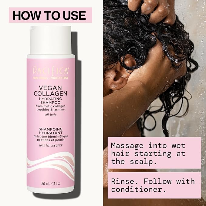 Pacifica Vegan Collagen Hydrating Shampoo & Conditioner Set – Moisturizing Hair Care for Dry Brittle Hair, Biotin & Avocado Oil for Strength & Shine, Thickening Clean Vegan Dermatologist Tested, 12 oz