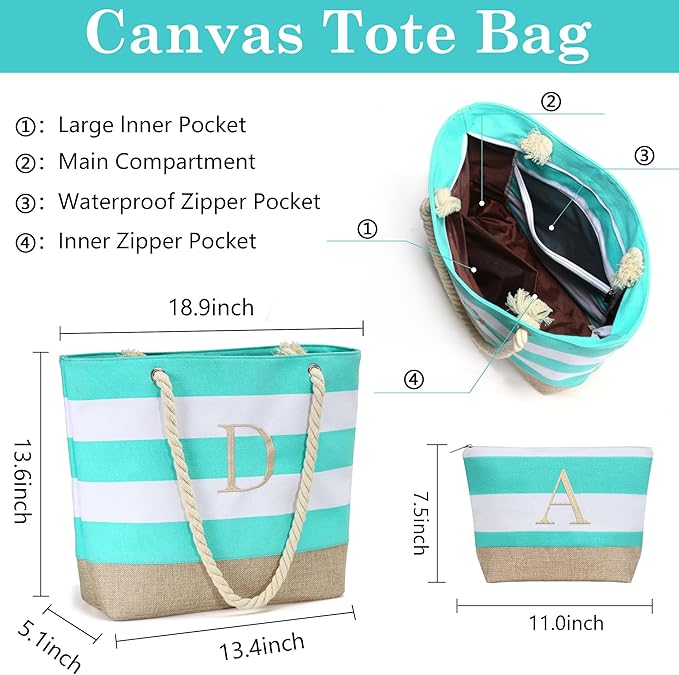YOOLIFE Beach Bags for Women - Travel Canvas Beach Tote, Pool Waterproof Bag, Travel Essentials, Gifts for Women Birthday