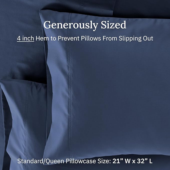 CALIFORNIA DESIGN DEN Luxuriously Soft Hotel Quality 600 Thread Count, 100% Cotton Set of 2 Cases, Crisp & Cool Pillow Cases Standard Size, Fits Standard & Queen Pillows (Dark Blue)