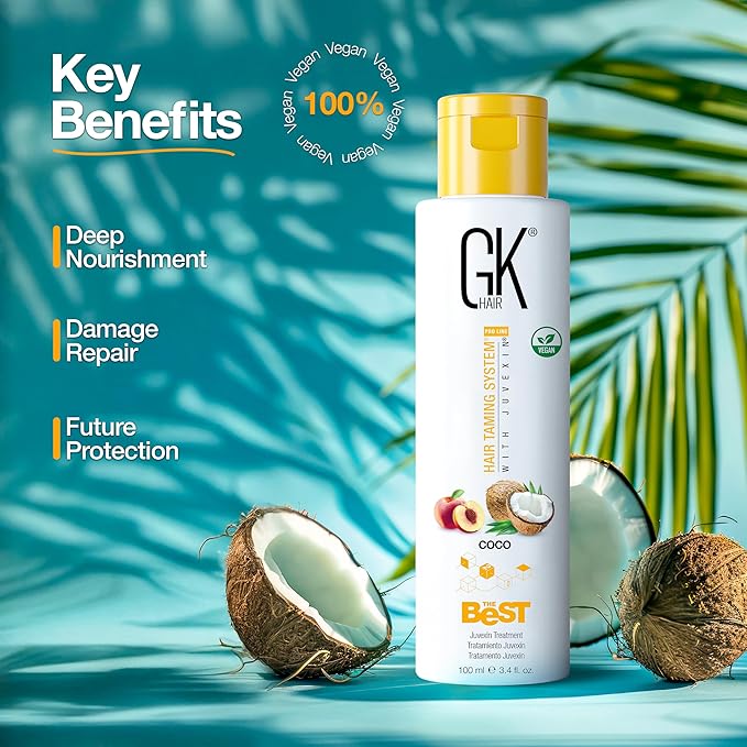 GK HAIR Global Keratin The Best COCO (3.4 Fl Oz/100ml) Smoothing Keratin Hair Treatment - Professional Brazilian Complex Blowout Straightening For Silky Smooth & Frizz Free Hair