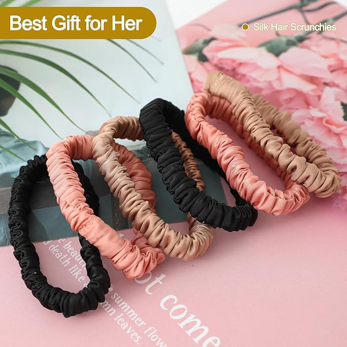 6Pcs Silk Hair Ties Small 22 Momme 100% Pure Mulberry Silk Scrunchies for Women Girls Thin Skinny Hair Sleep Scrunchies No Damage