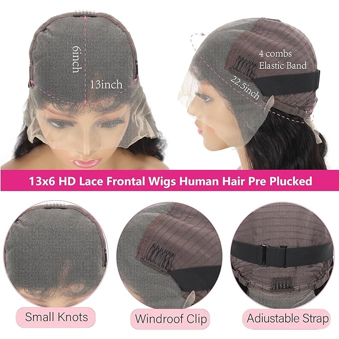 22 Inch 13x6 Lace Front Wigs Human Hair 200 Density Body Wave HD Lace Front Wigs Human Hair Pre Plucked Natural Color Glueless Wig 100% Virgin Human Hair Lace Front Wigs for Women
