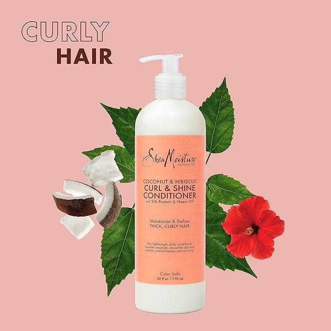Shea Moisture Curl & Shine Conditioner Coconut & Hibiscus, for Thick, Curly Hair, to Moisturize & Soften, 24 oz