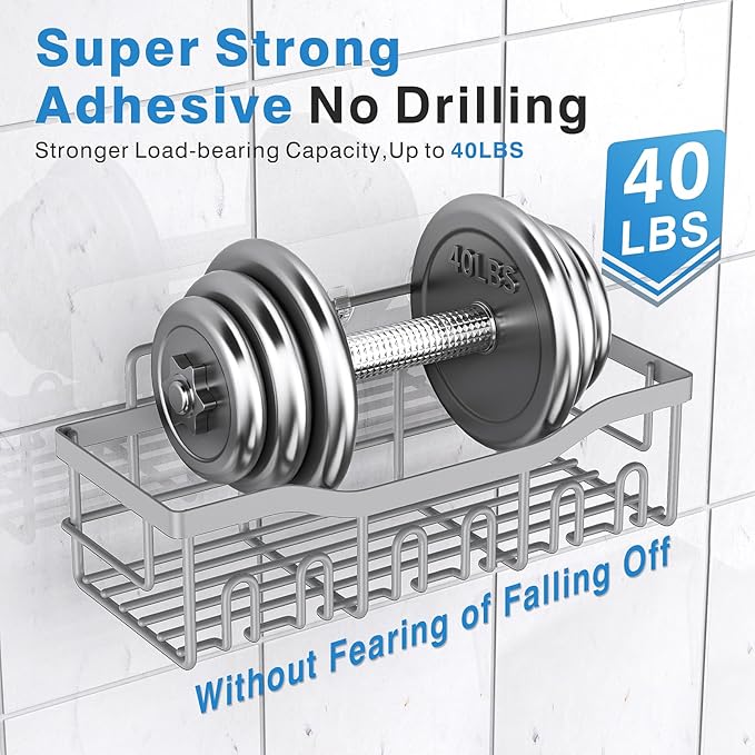 EUDELE 5-Pack Rustproof Stainless Steel Shower Caddy – No Drill Adhesive Bathroom Organizer with Large Capacity, Spacious Shower Shelves for Inside Shower, Kitchen & Home Decor Storage-XL Size